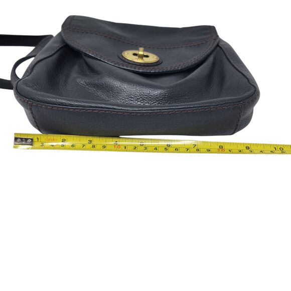 Fossil Vintage Black Leather Flap Crossbody Handbag with Brass Turn Lock - Picture 11 of 14